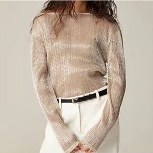 NWOT J Crew Silver Shimmer Sheer Boat Neck top - L